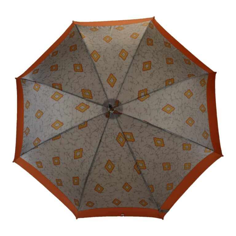 Parapluie long gris marbré à losange orange
