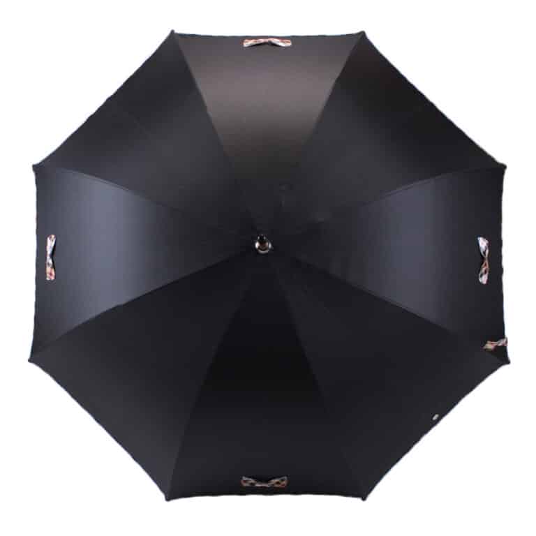 Parapluie long noir petit nœud écossais beige