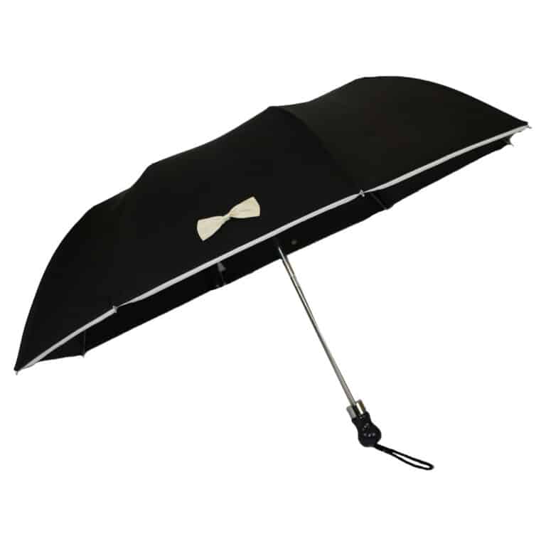 Parapluie pliant noir petit noeud blanc