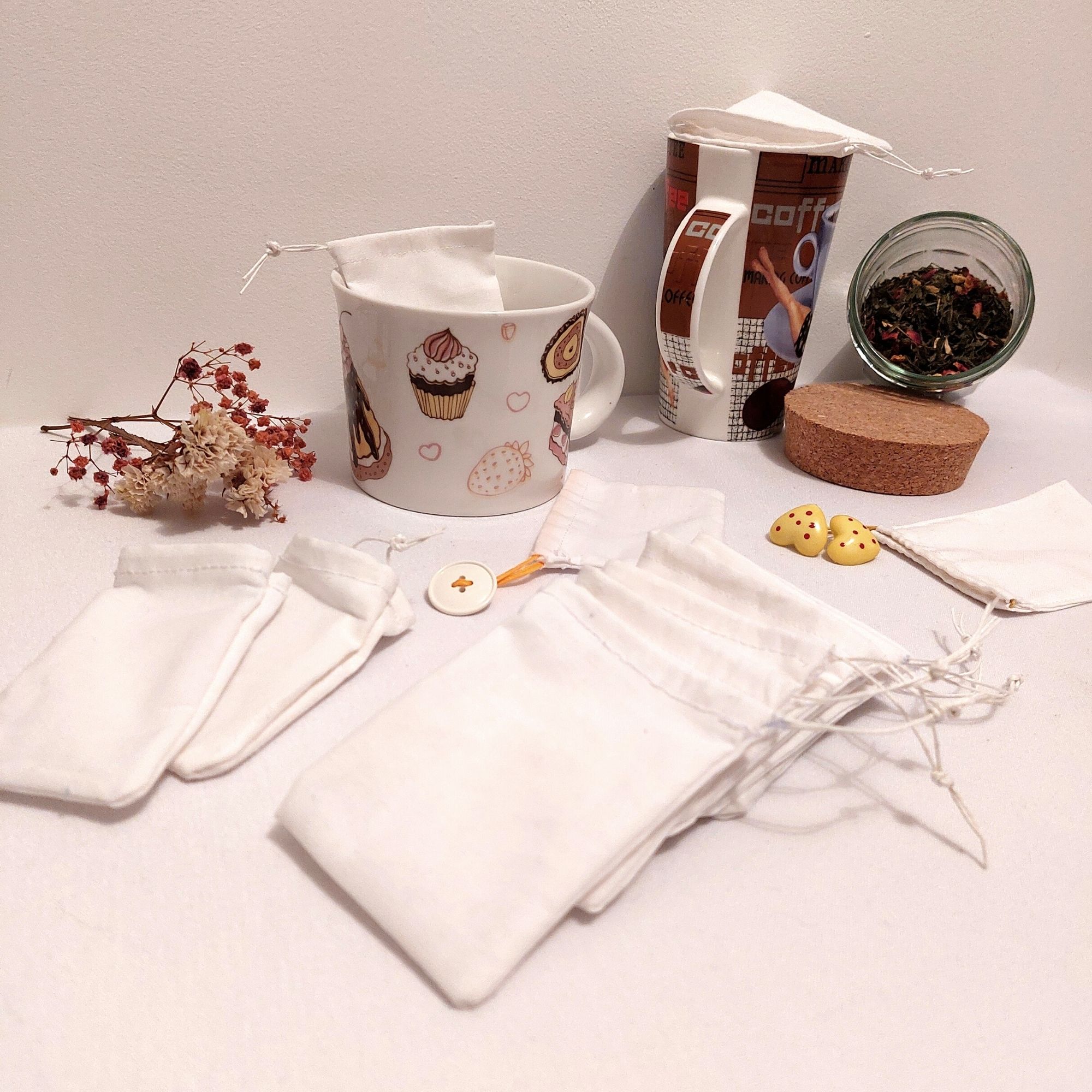 Sachet à thé en coton lavable & réutilisable « Univers Zéro Déchet ! »