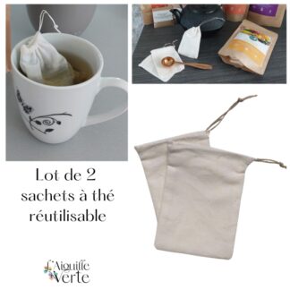 Voir le produit Lot de 2 sachets à thé ou infusion lavable et réutilisable du marchand L'Aiguille Verte - Linge & zéro déchet